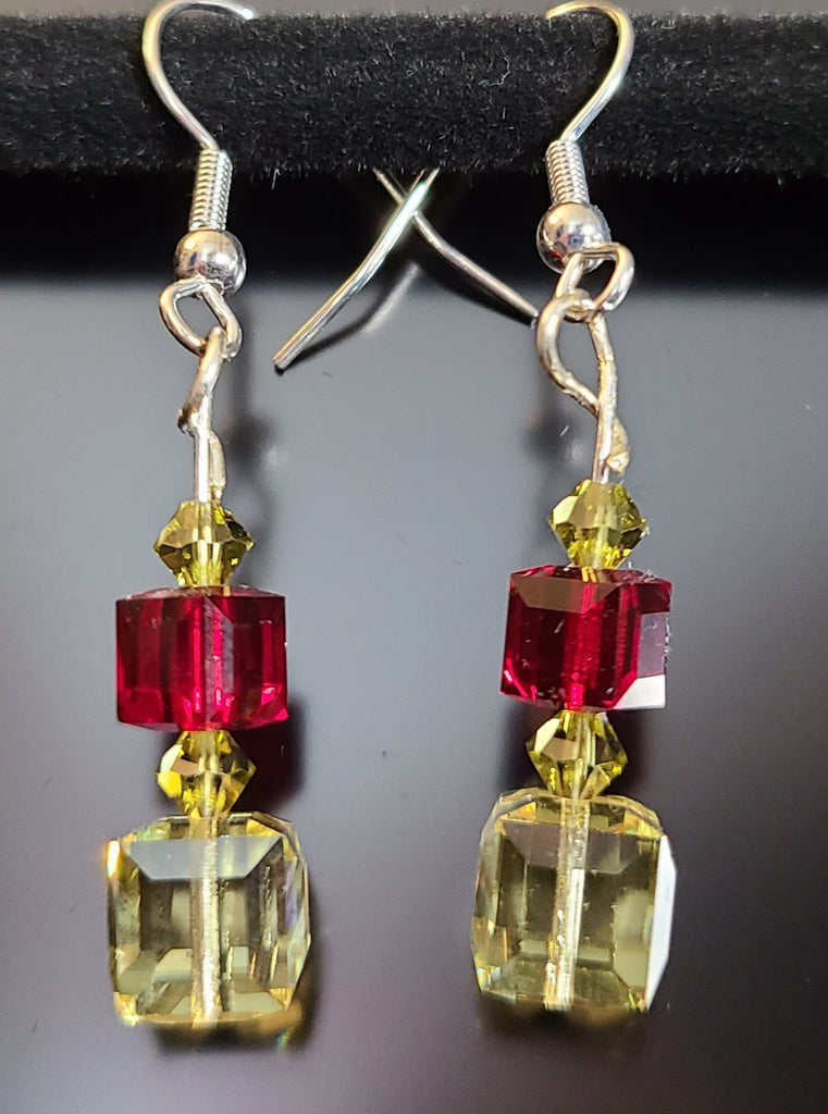 Earrings- Yellow and red Swarovski crystals on silver