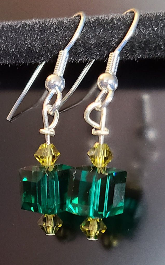 Earrings - Green and yellow-green Swarovski crystals with silver findings