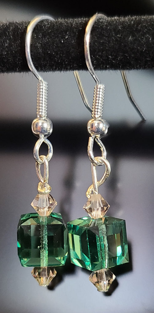 Earrings - Light green and silk Swarovski crystals with silver