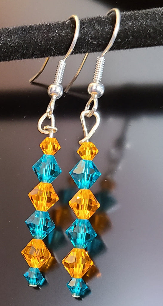 Earrings - Orange and blue Swarovski crystals with silver