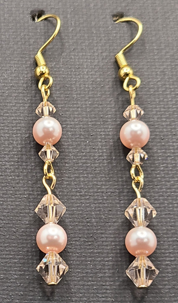 Earrings- Silk and rosaline pearl Swarovski crystals with gold
