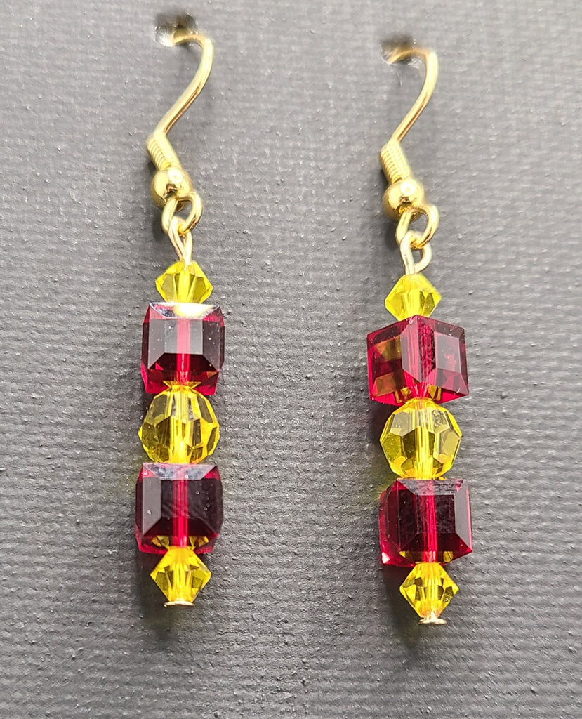 Earrings- Red and yellow Swarovski with gold
