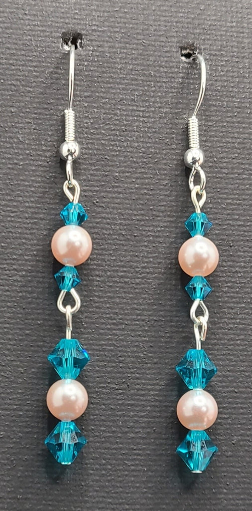Earrings - Zircon blue and pearl-white Swarovski crystals on silver findings