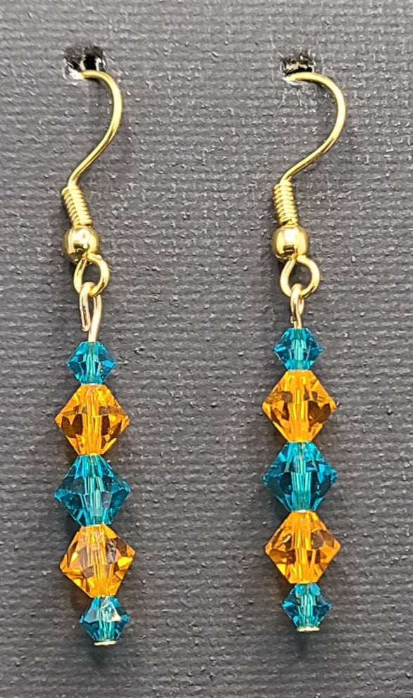 Earrings - Blue and orange Swarovski crystals with gold
