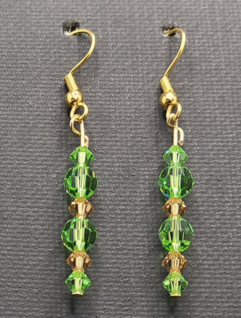 Earrings - Green and tan Swarovski crystals with gold