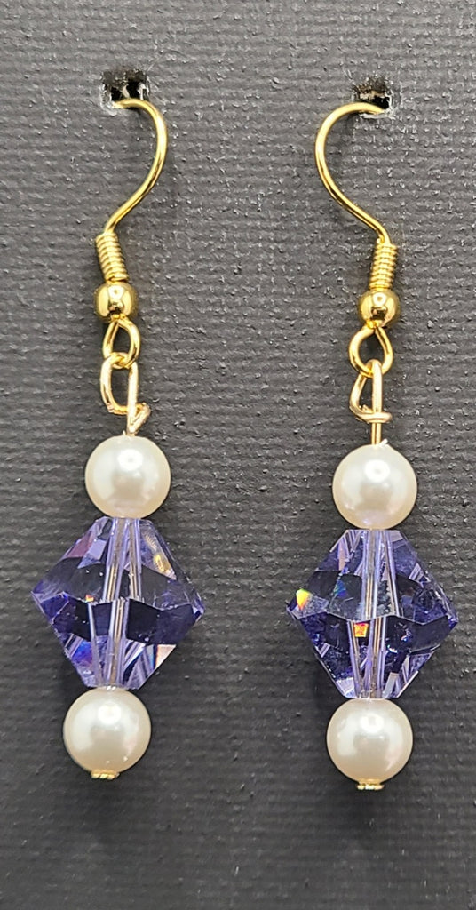 Earrings - Purple and pearl Swarovski crystals with gold