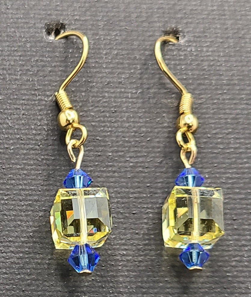 Earrings - Yellow and blue Swarovski crystals with gold
