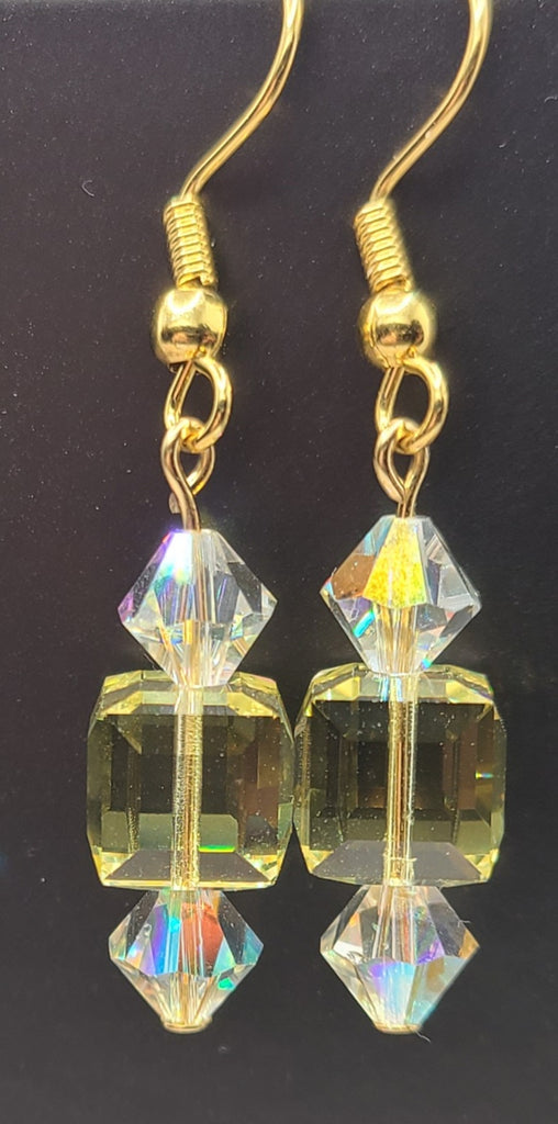 Earrings - Pale Yellow and Crystal sparkle Swarovski on gold