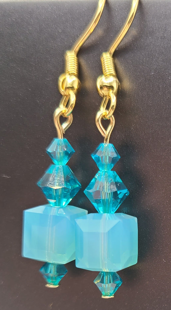 Earrings - Shades of blue Swarovski crystals on gold