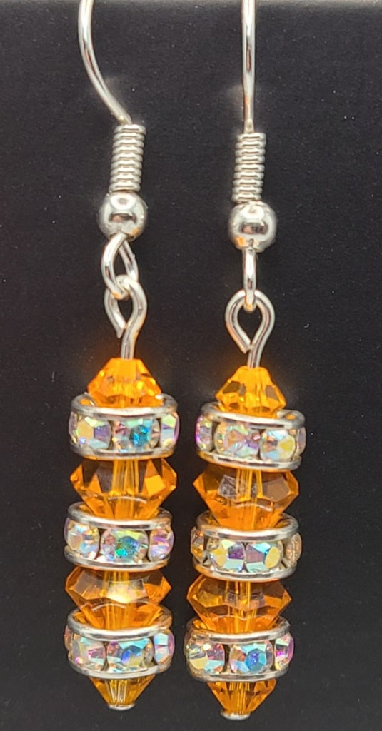Earrings - Sunny Orange with Clear Sparkle Swarovski on silver