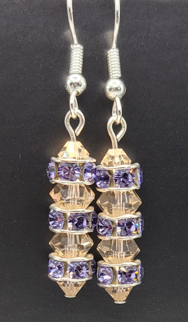 Earrings - Silken-clear crystals and purple sparkle Swarovski on silver