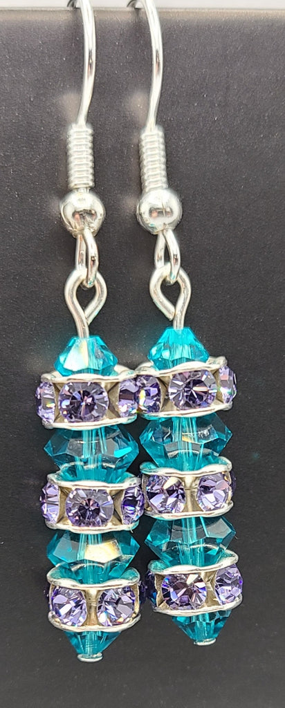 Earrings -Blue and purple sparkling Swarovski on silver