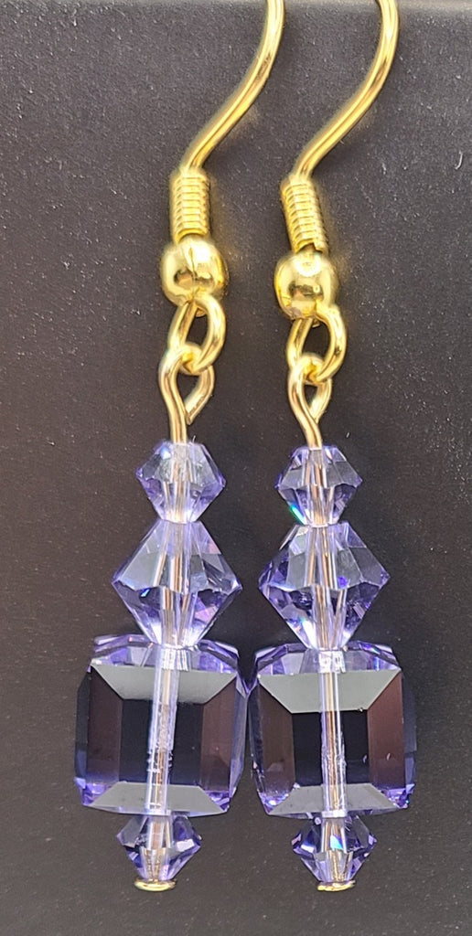 Earrings - Purple Swarovski crystals on gold findings