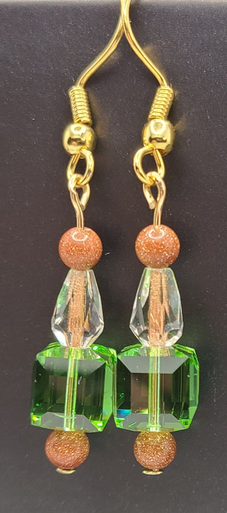 Earrings - Green, Goldstone, and Copper on gold findings