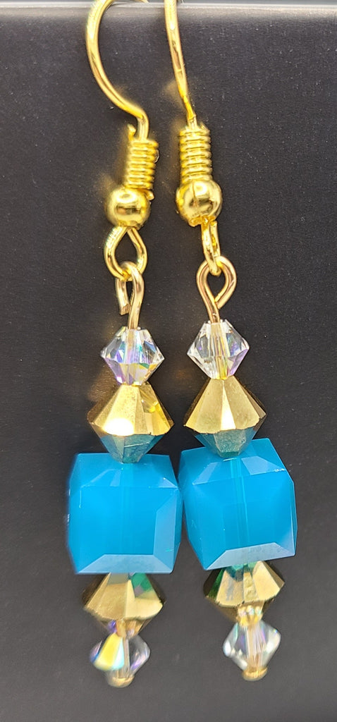 Earrings - Blue opal-colored and gold coated Swarovski crystals with gold findings