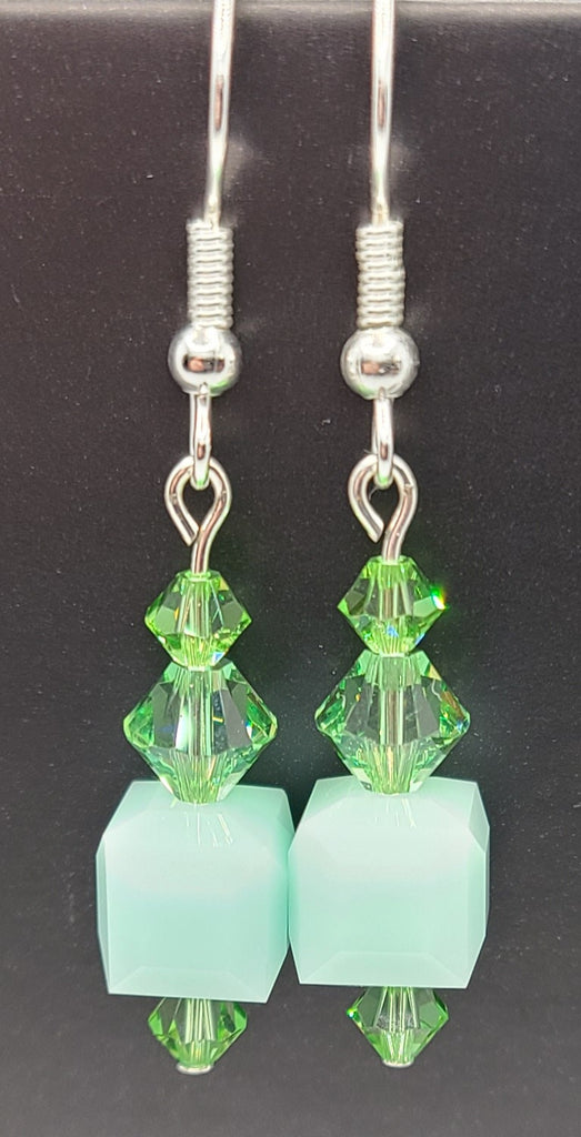 Earrings - Alabaster mint and peridot green Swarovski with silver
