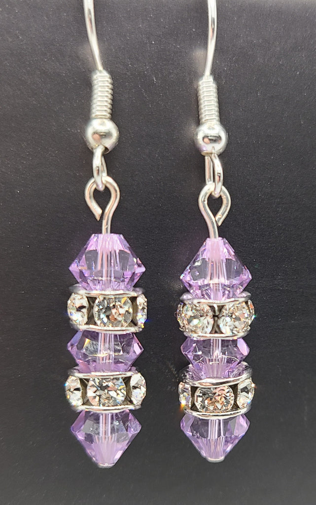 Earrings - Violet purple and sparkling clear Swarovski on silver