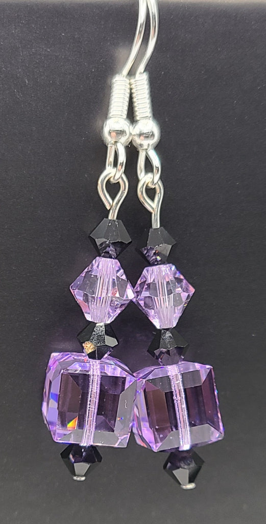Earrings -  Violet and black Swarovski crystals with silver