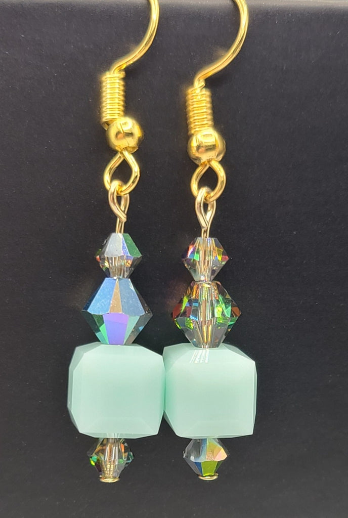 Earrings - Alabaster mint and metallic reflective Swarovski with gold