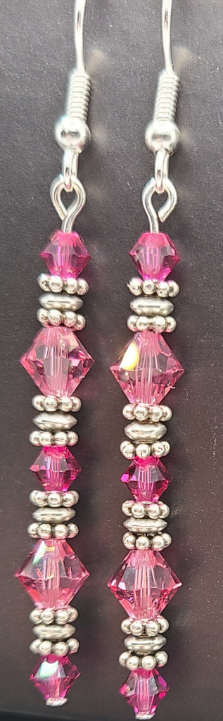 Earrings - Fuschia and Rose Swarovski with bali silver