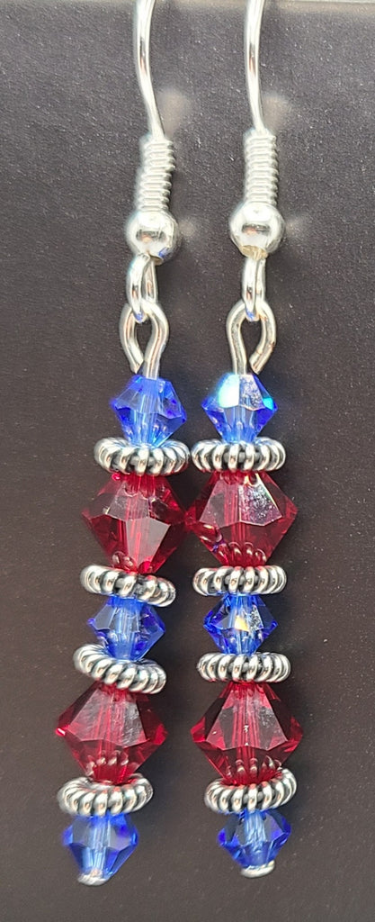 Earrings - Blue and red Swarovski crystals with bali silver