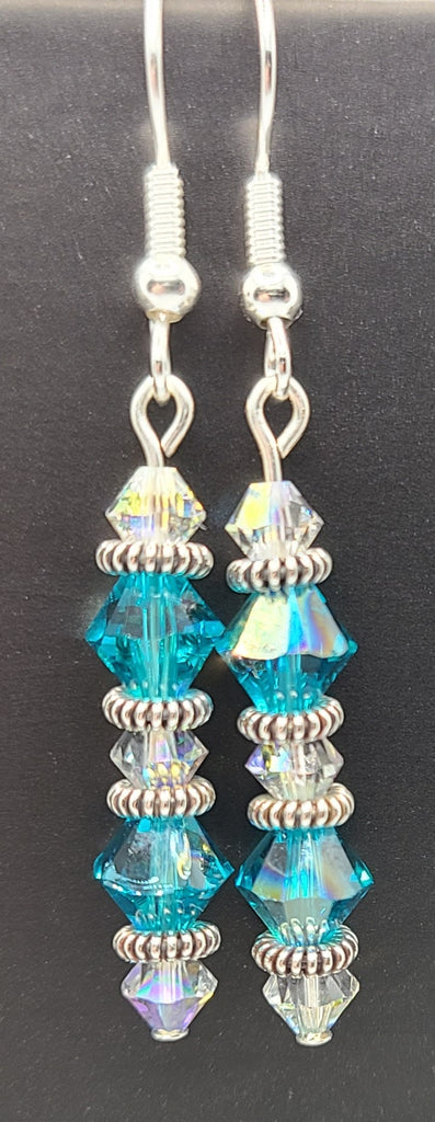 Earrings - Blue and sparkling clear Swarovski crystals with bali silver