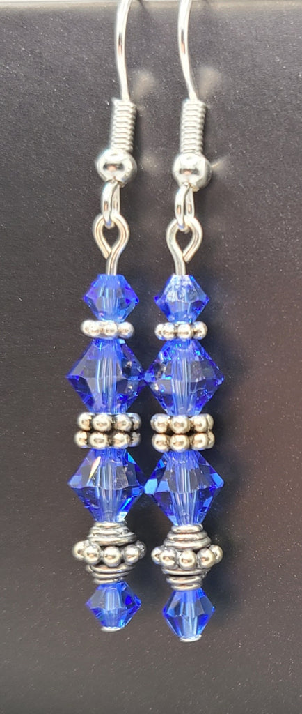 Earrings - Blue Swarovski crystals with bali silver